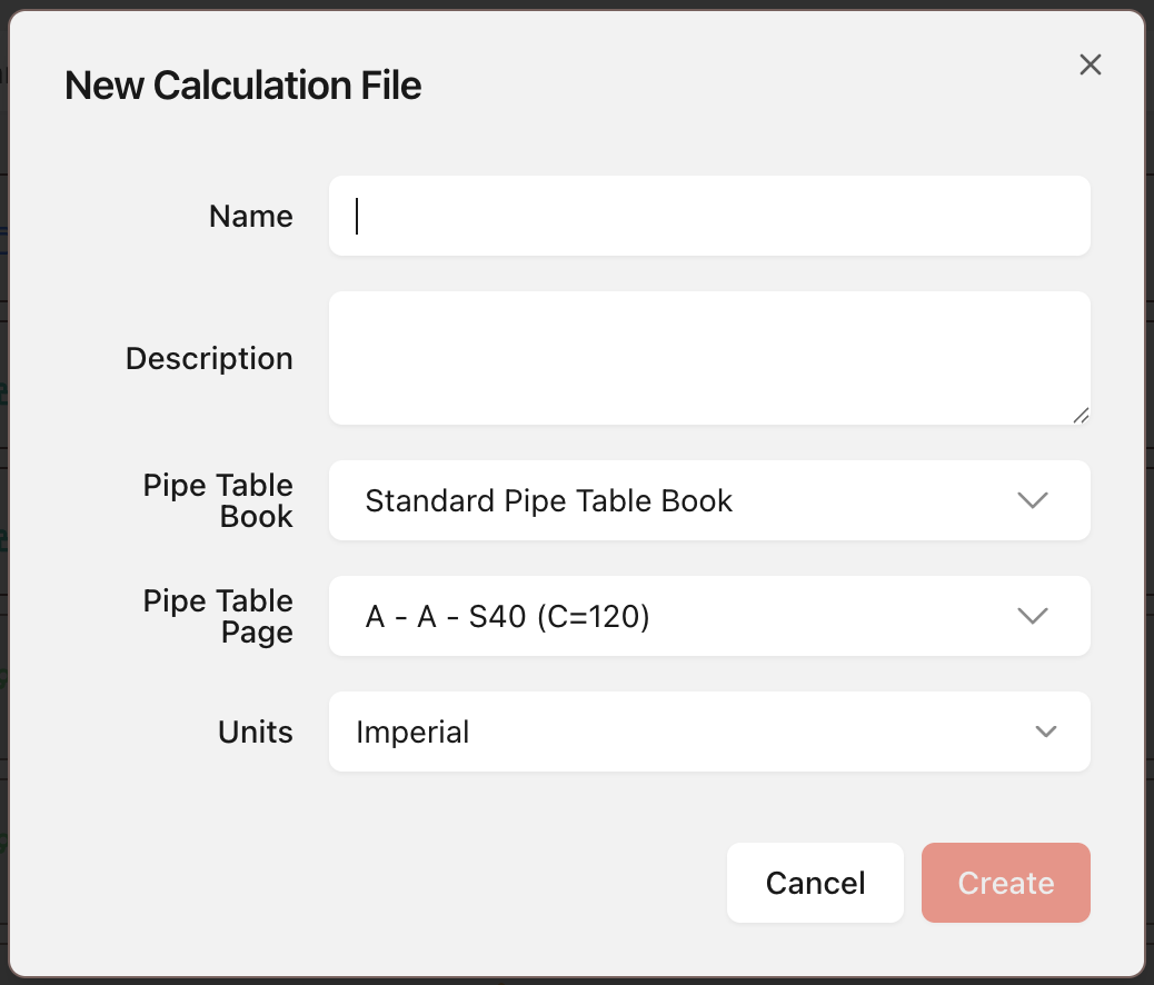 New Calculation screen