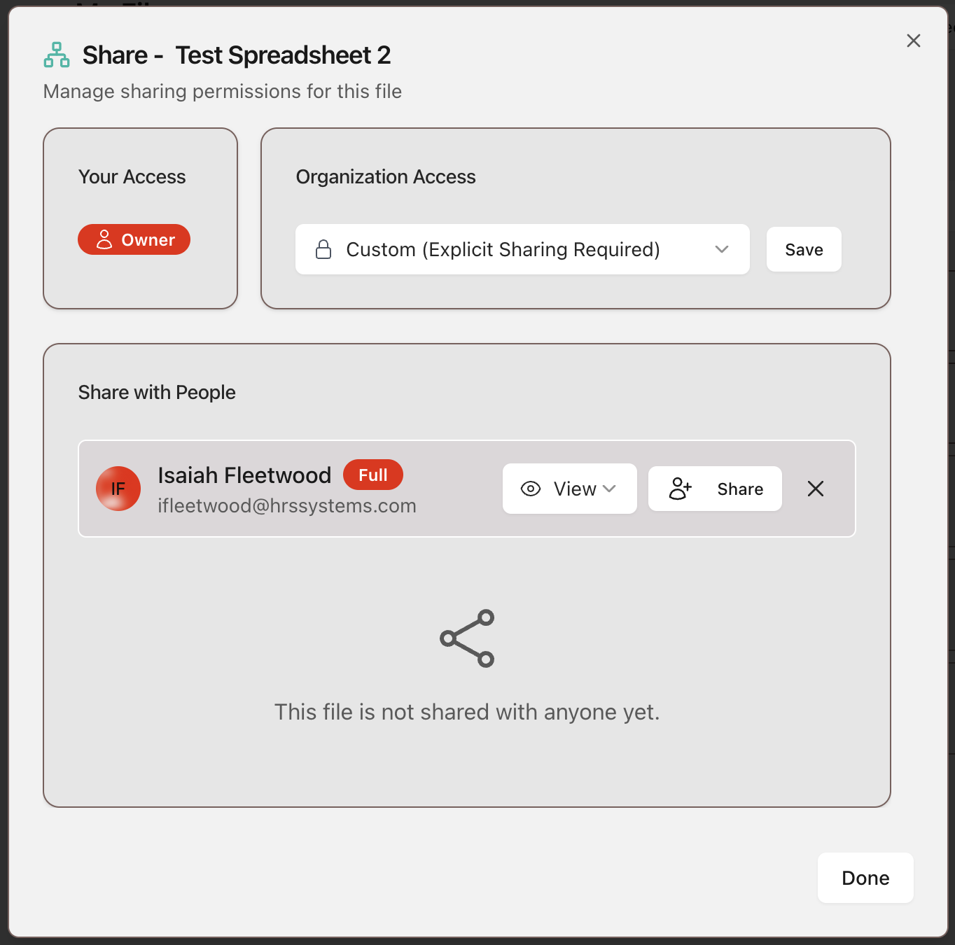 Share dialog with access level selection