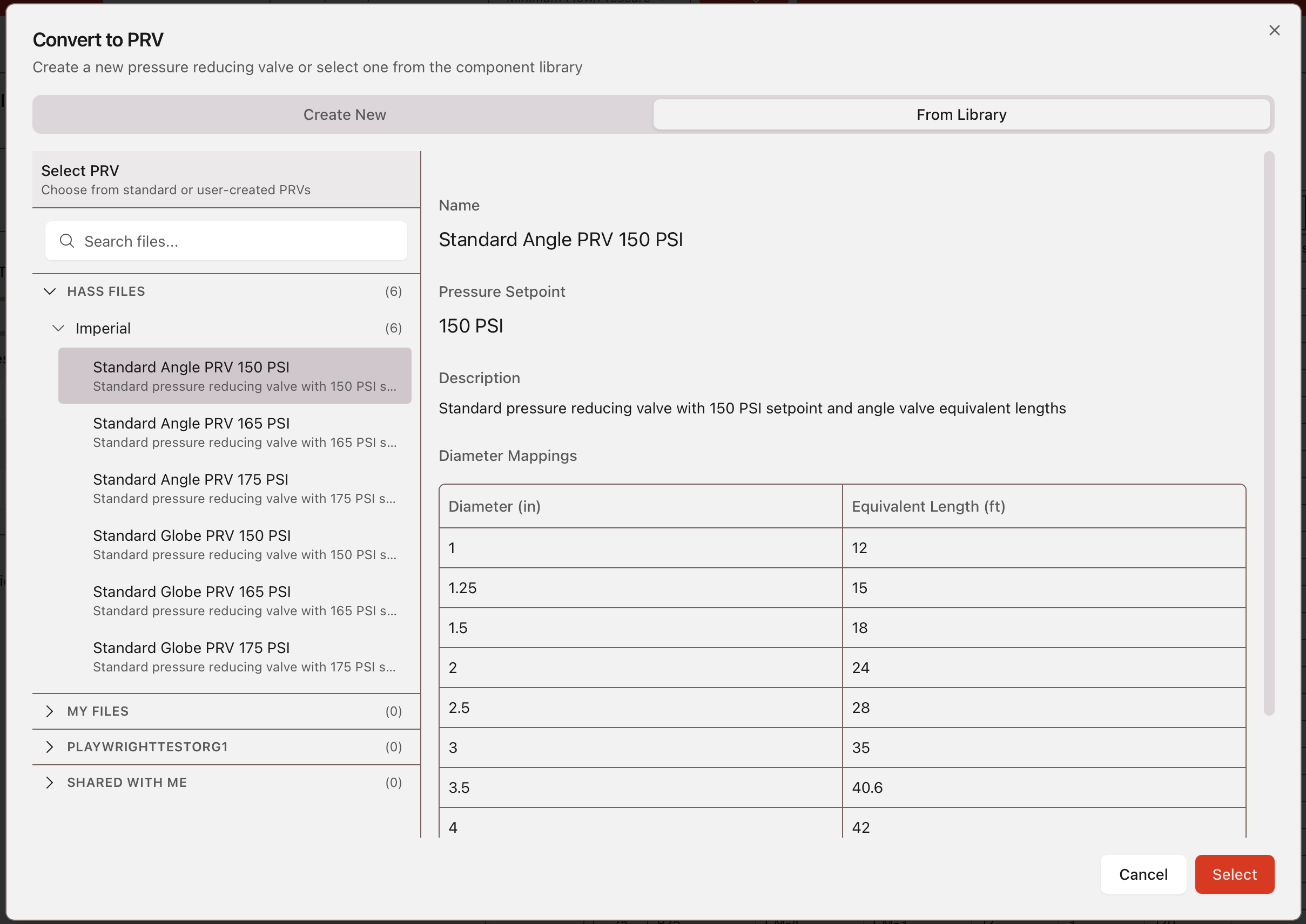 Select a PRV from library
