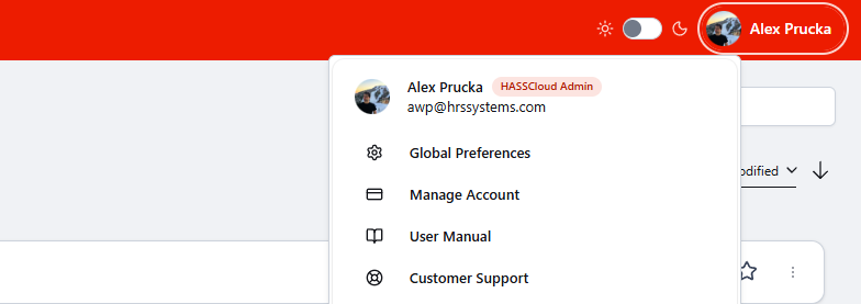 Open Manage Account from the profile menu